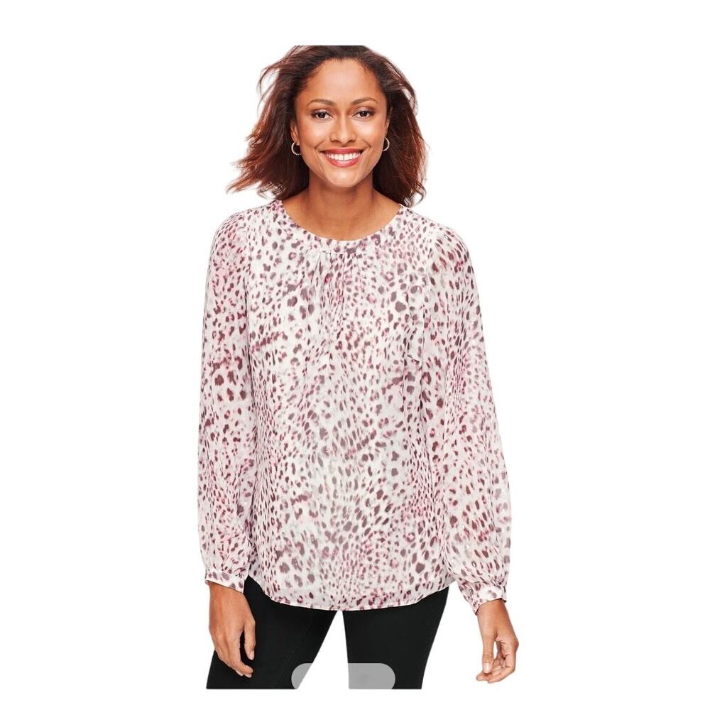 NWOT Talbots Snow Leopard Print Blouse Size M